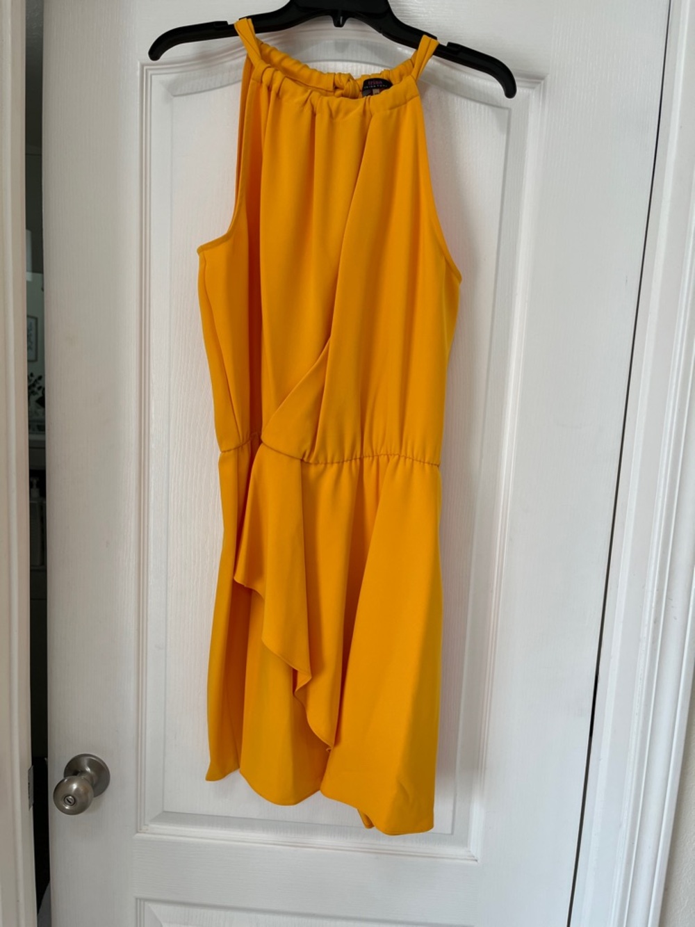 Trina Turk Yellow Halter Mini Dress with Ruffle Detail, 10